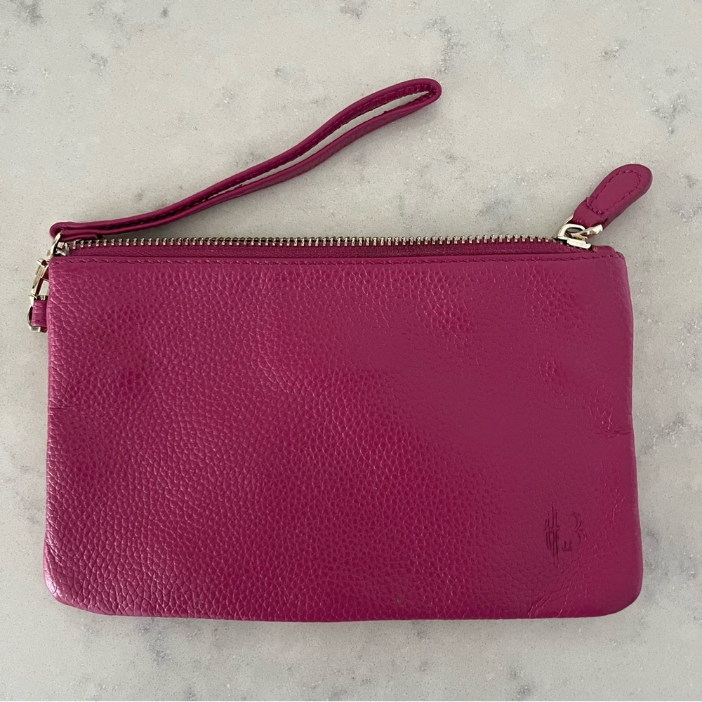 Pink Leather Wristlet Clutch Purse Wallet
